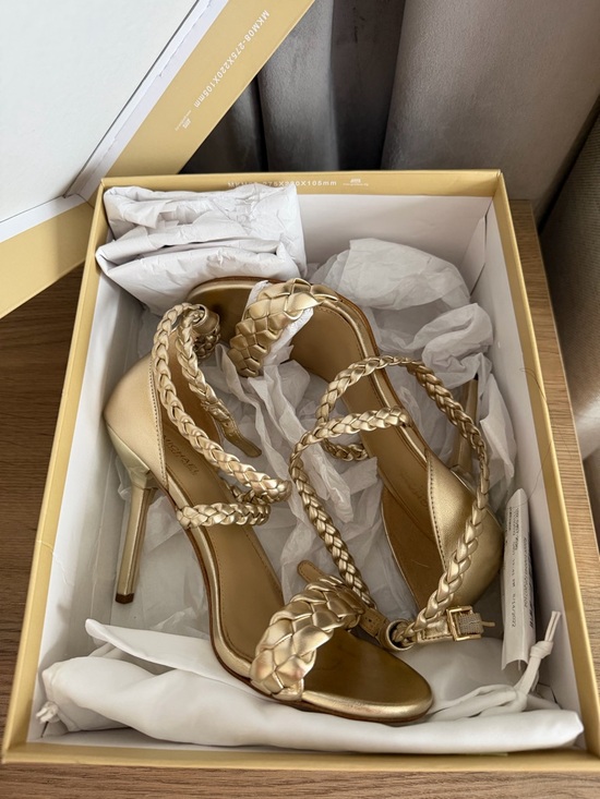 Michael Kors Metallic Gold Braided Strap Stiletto Heel Sandals - Picture 4 of 5